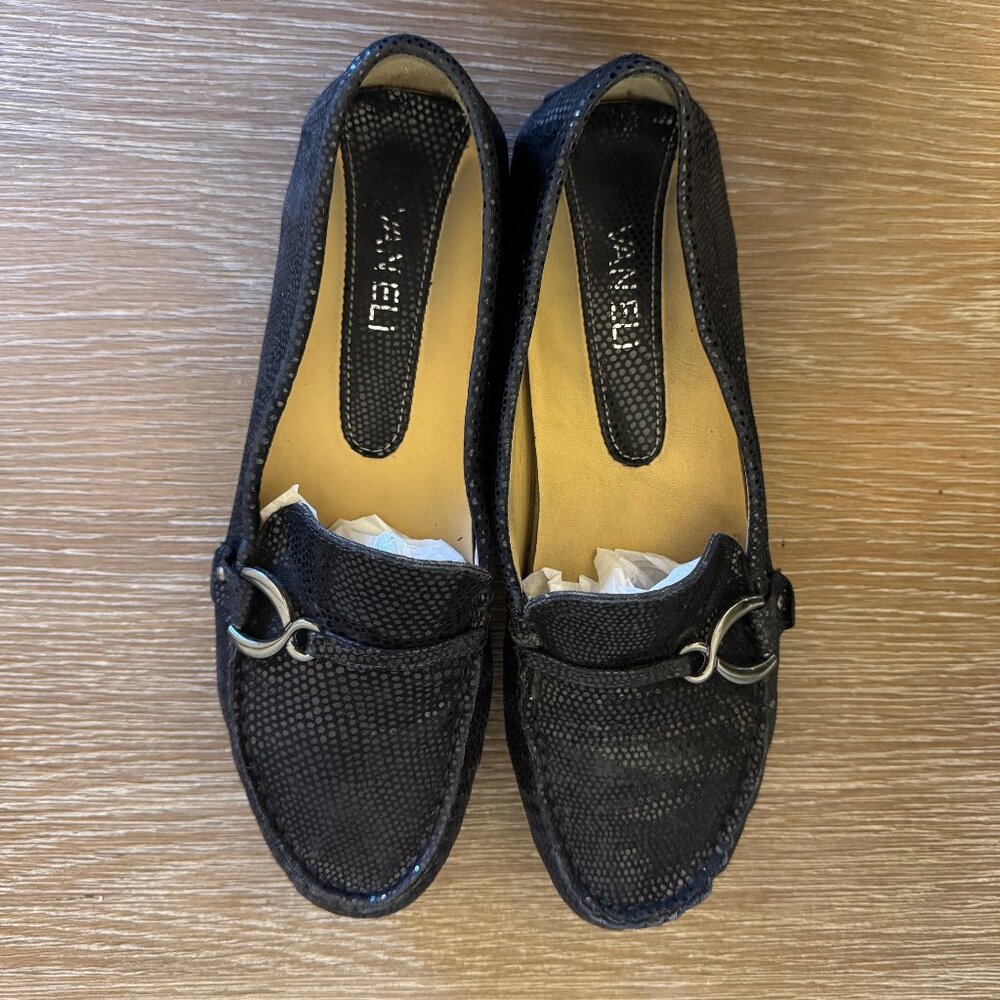 VANELI Suede Sparkly Leather Loafer  Black 7M Made in Italy